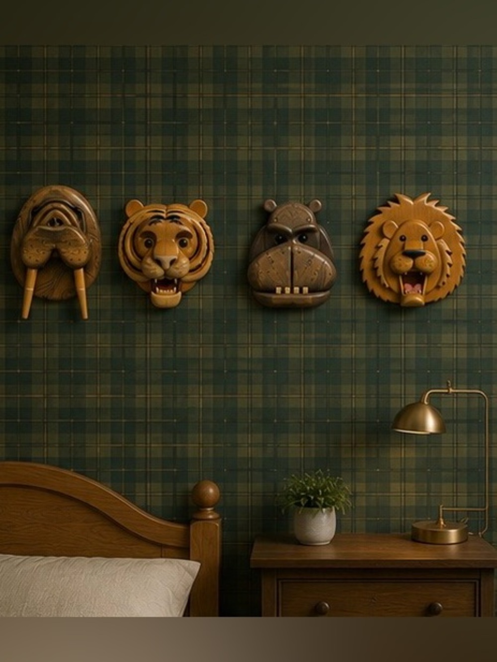 1980's Very Rare Jim Robbin's Collection of 4 Unique Intarsia Wooden Pieces Art